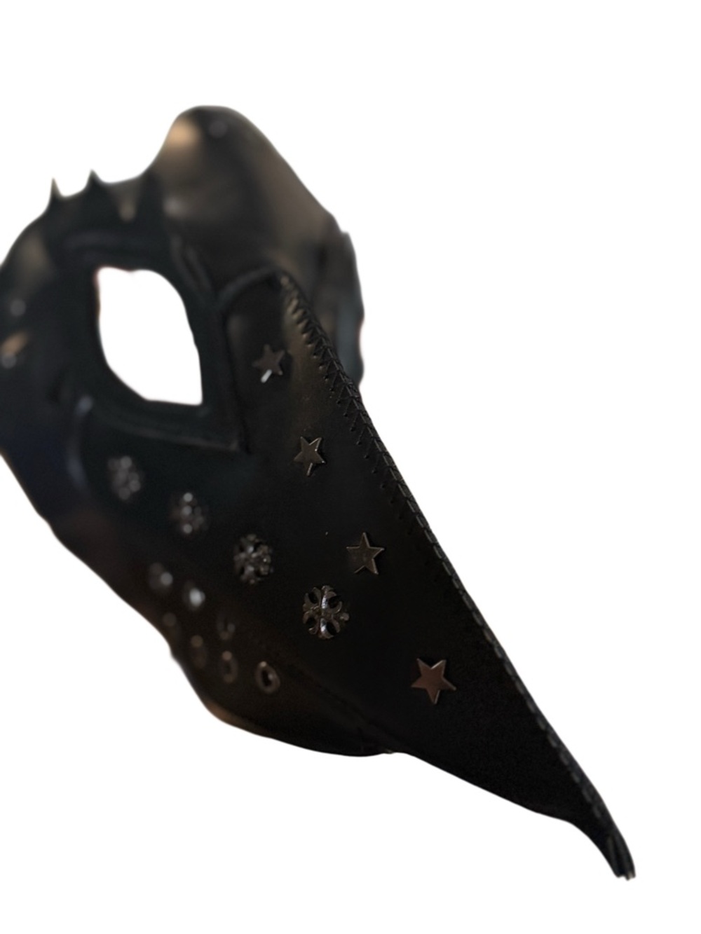New Black faux Leather bird Plague Mask with Star Stud Detailing eyes wide shut